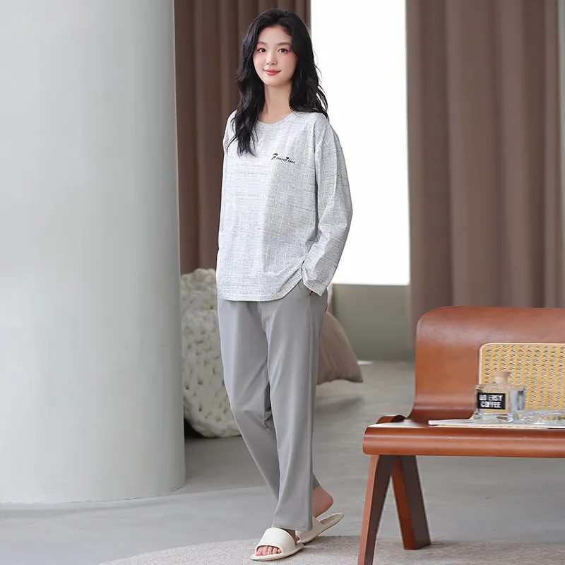 Cotton Gene Pajama Set Women's Light Gray-4