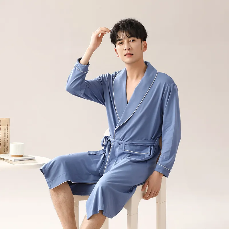 Cotton Gene Pajama Robe Men's Cerulean-1