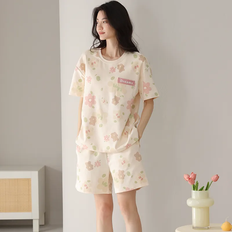 Cotton Gene Pajama Set Women's Apricot-4