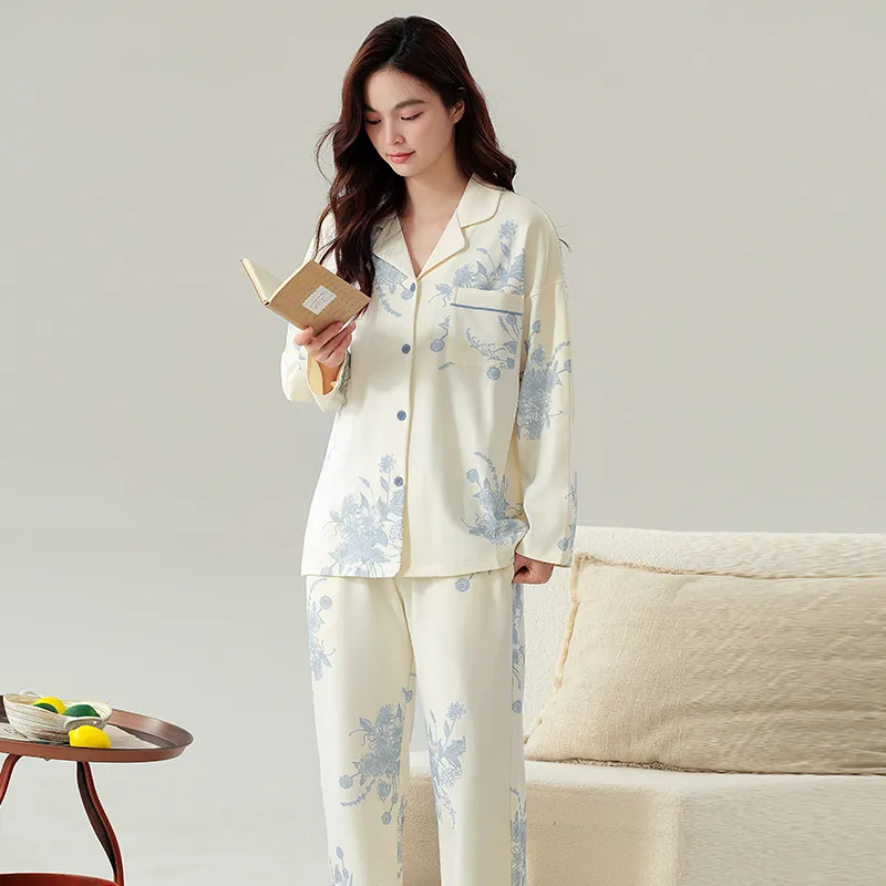 Cotton Gene Pajama Set Women's White-1