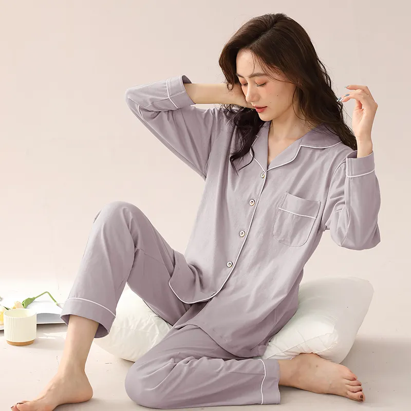 Cotton Gene Pajama Set Women's Light Purple-2