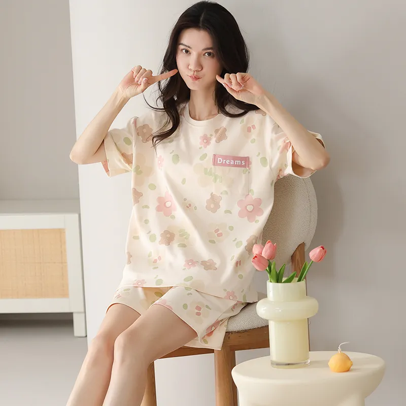 Cotton Gene Pajama Set Women's Apricot-2