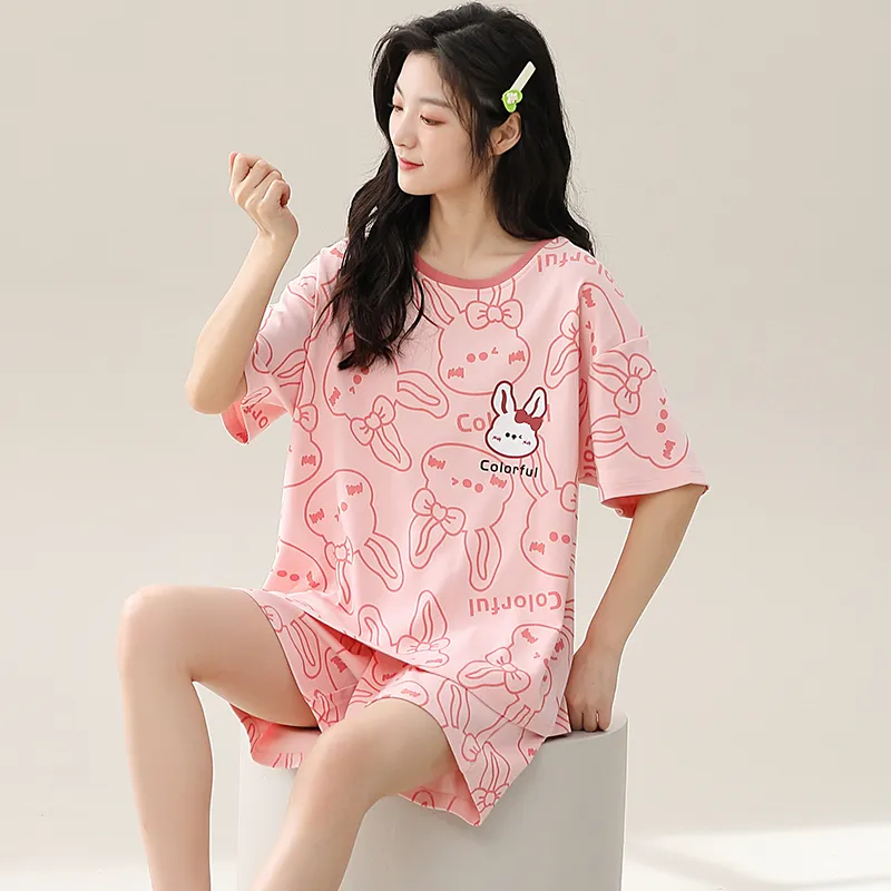 Cotton Gene Pajama Set Women's Pink-4
