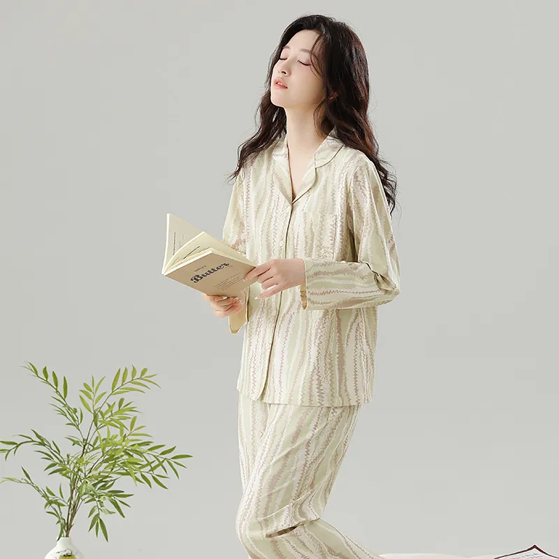 Cotton Gene Pajama Set Women's Light Green-3