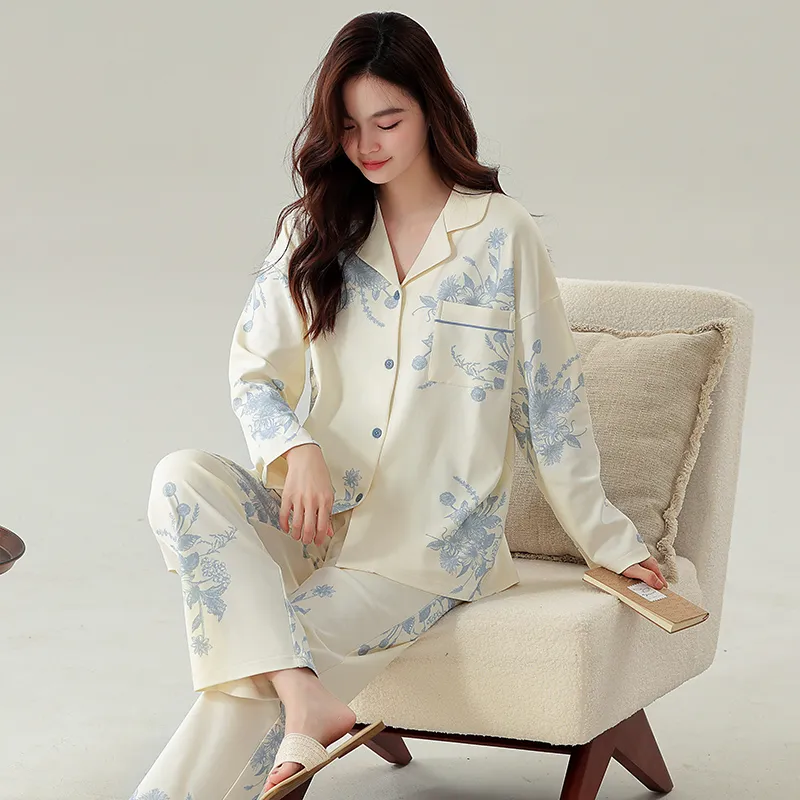 Cotton Gene Pajama Set Women's White-3