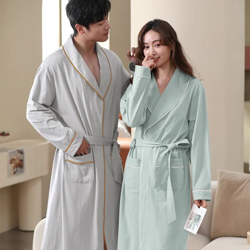 Cotton Gene Pajama Robe Men's Light Gray-3