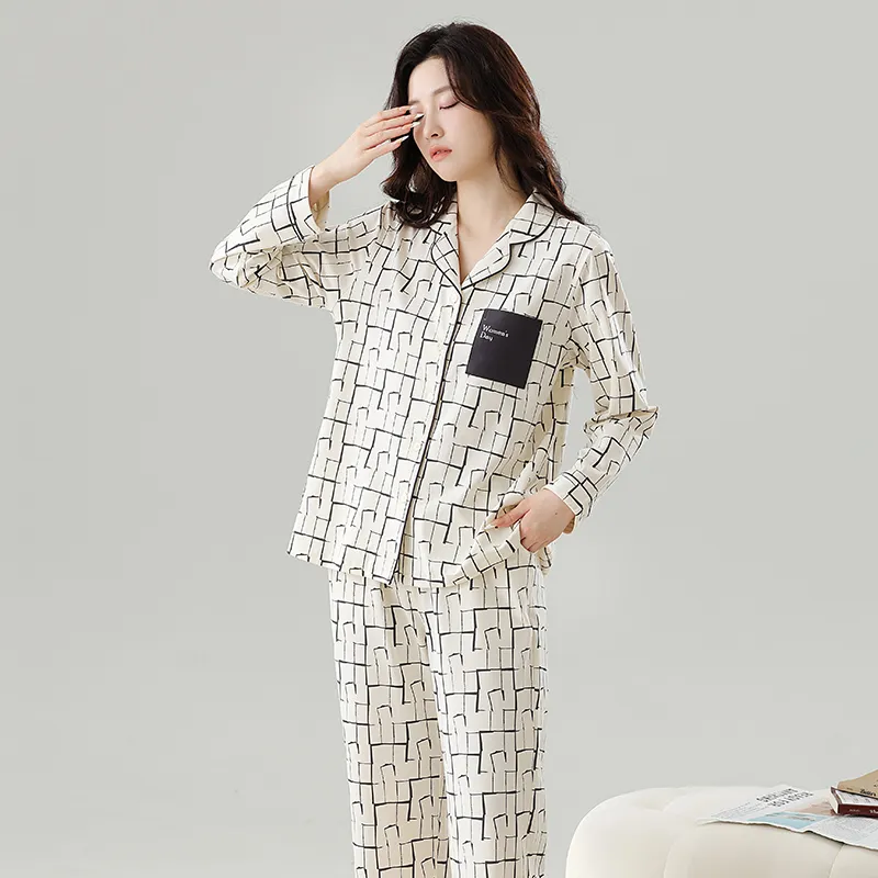 Cotton Gene Pajama Set Women's White-4