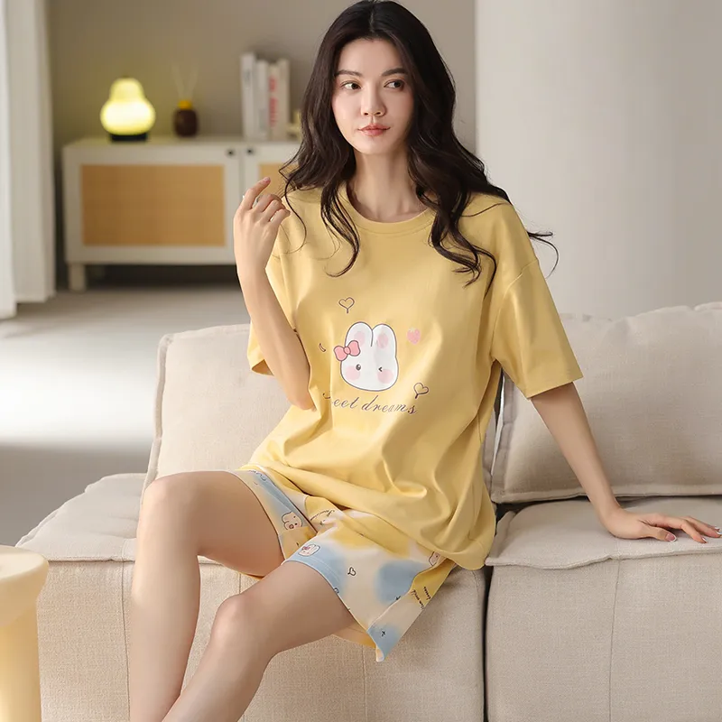 Cotton Gene Pajama Set Women's Yellow-2