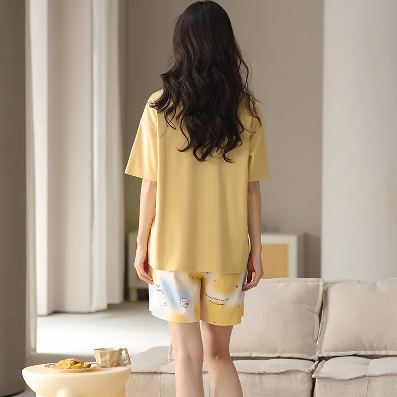 Cotton Gene Pajama Set Women's Yellow-4