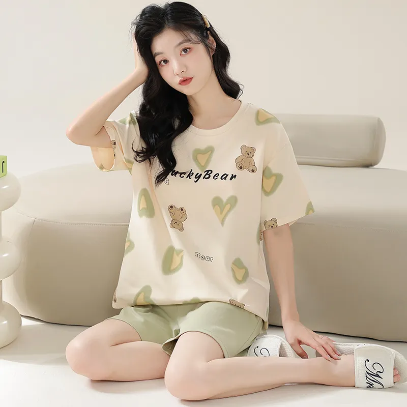 Cotton Gene Pajama Set Women's Beige Yellow-5