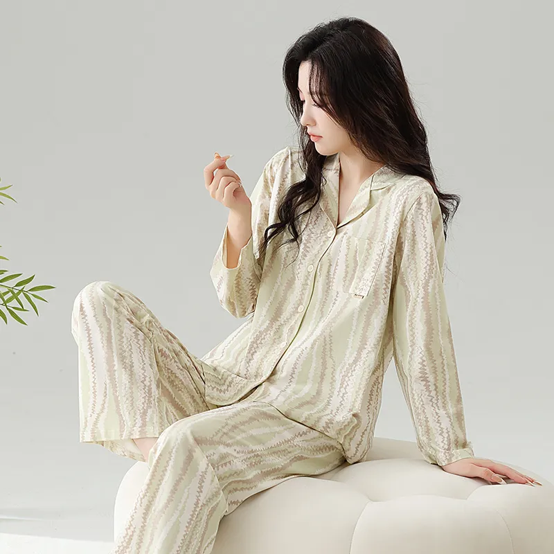 Cotton Gene Pajama Set Women's Light Green-1