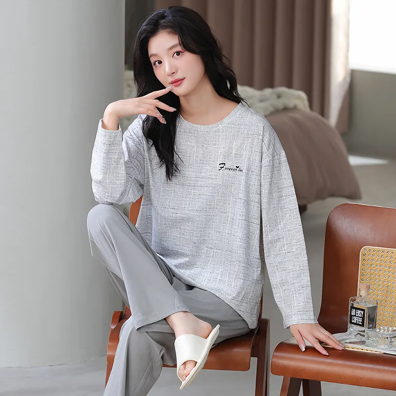 Cotton Gene Pajama Set Women's Light Gray-2