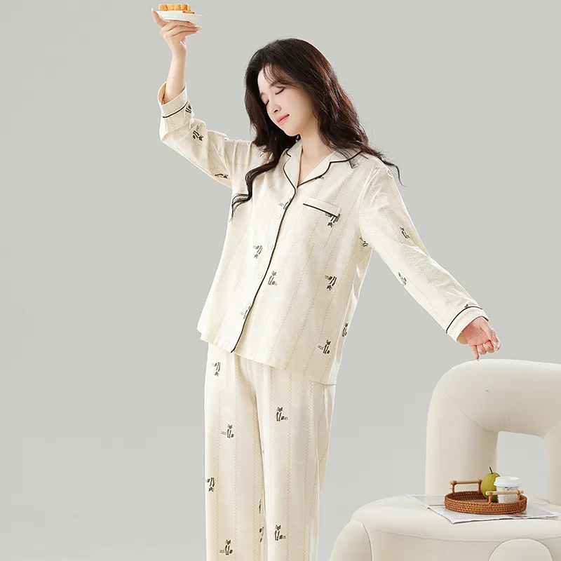 Cotton Gene Pajama Set Women's Ecru-2