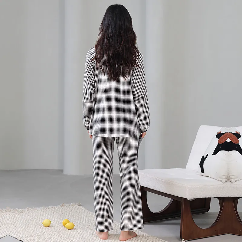Cotton Gene Pajama Set Women's Black White Plaid-5