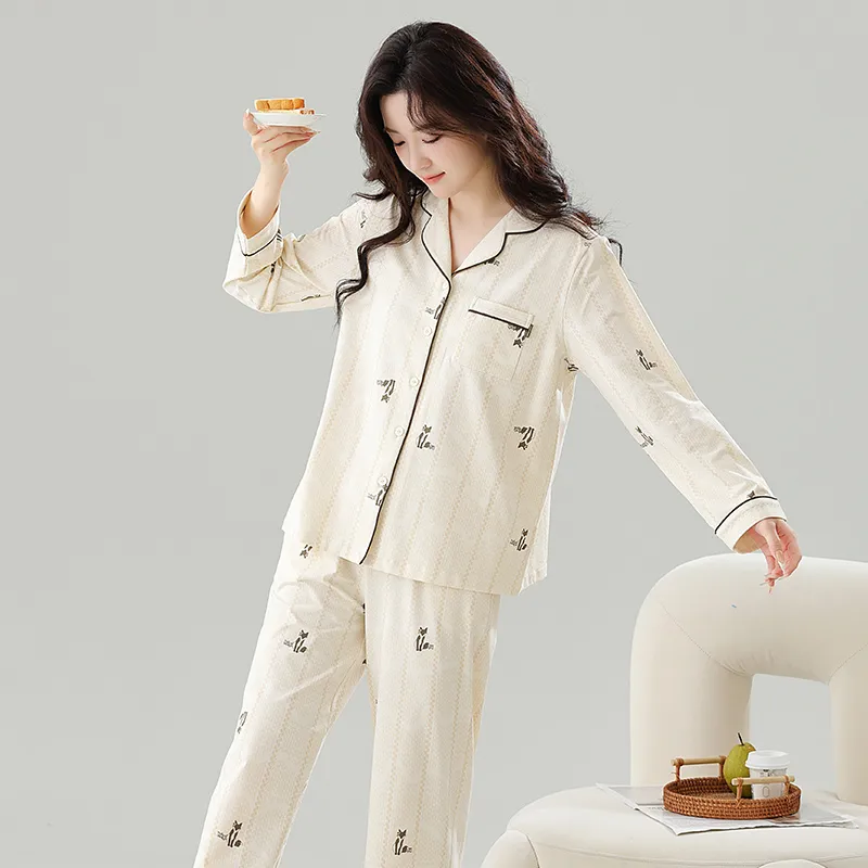 Cotton Gene Pajama Set Women's Ecru-1