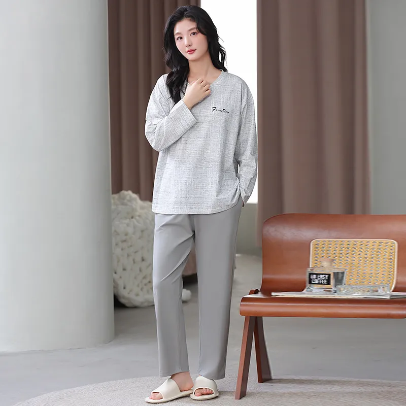 Cotton Gene Pajama Set Women's Light Gray-5