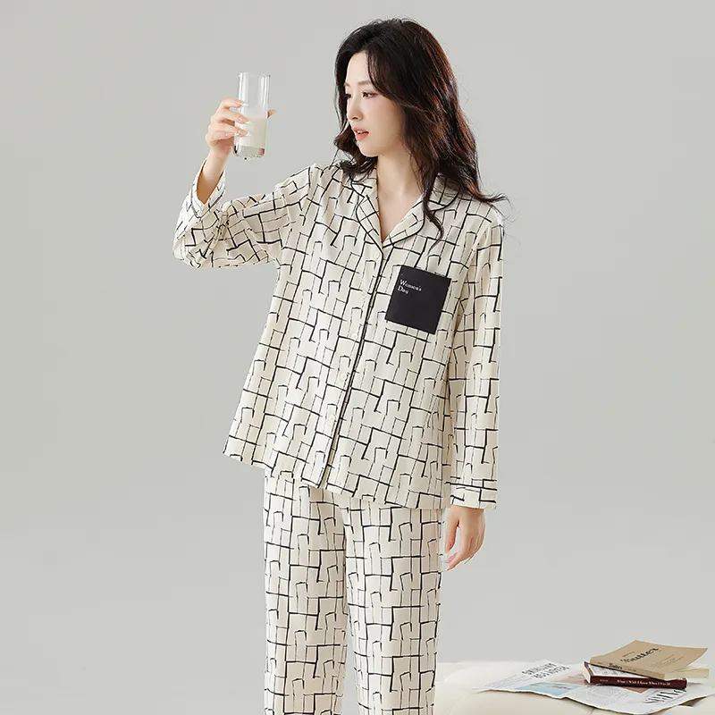 Cotton Gene Pajama Set Women's White-5