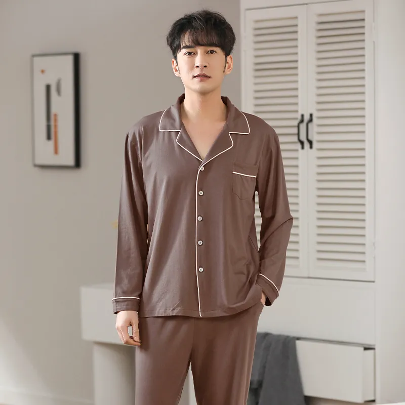 Cotton Gene Pajama Set Men's Coffee-3