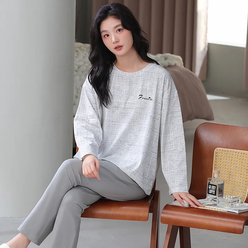 Cotton Gene Pajama Set Women's Light Gray-3