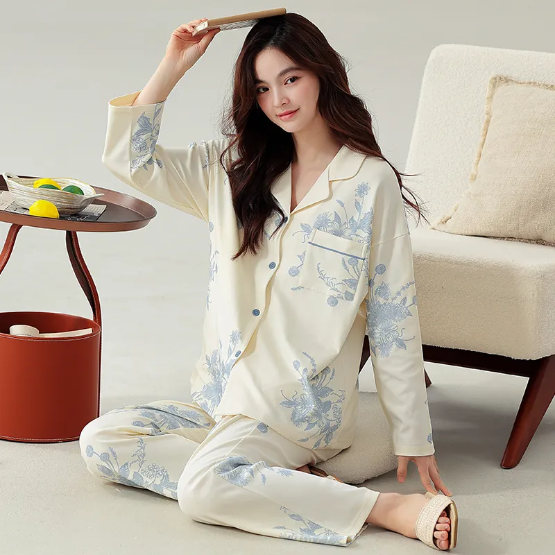Cotton Gene Pajama Set Women's White-5