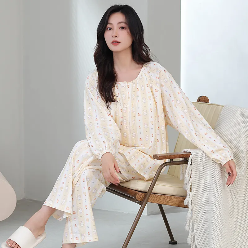 Cotton Gene Pajama Set Women's Ecru-2