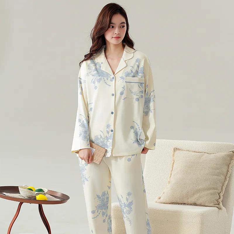 Cotton Gene Pajama Set Women's White-2