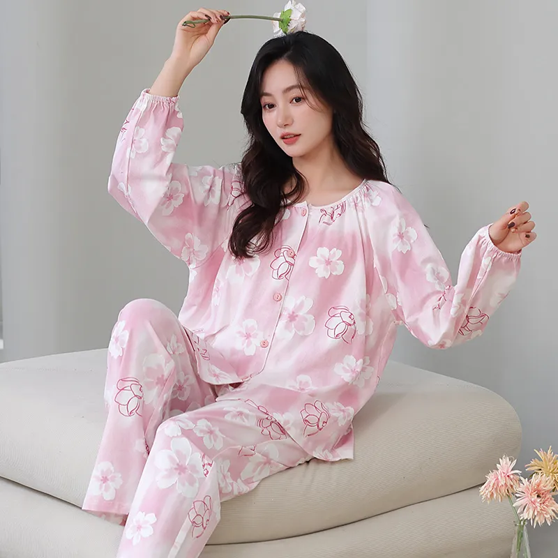 Cotton Gene Pajama Set Women's Pink-3