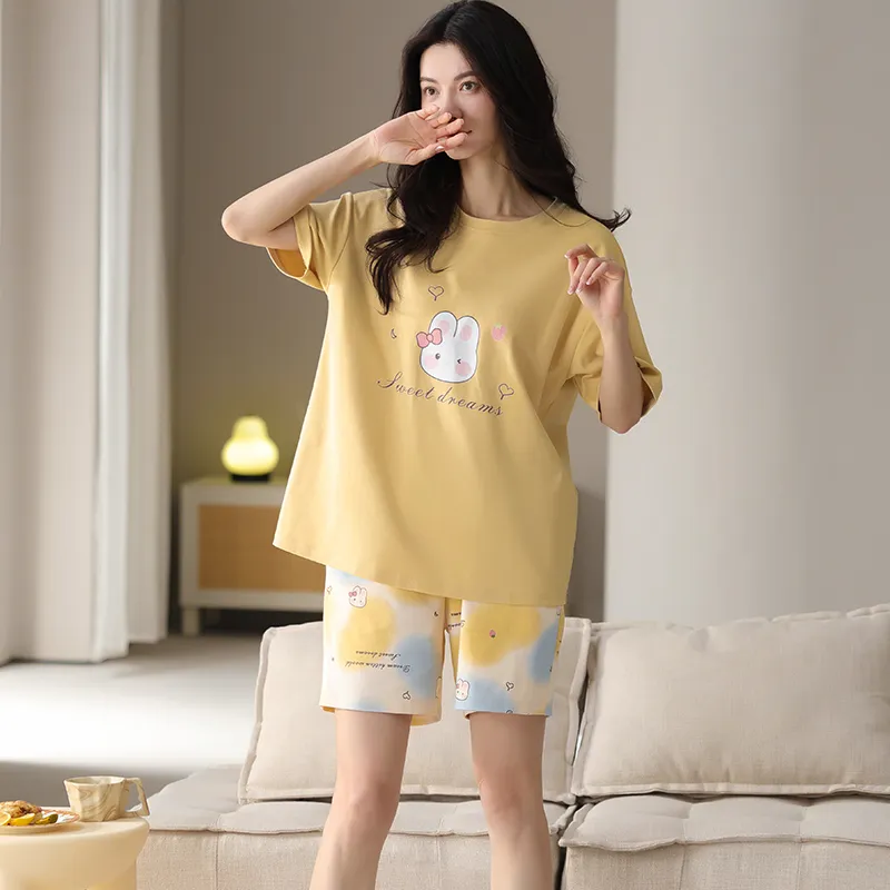 Cotton Gene Pajama Set Women's Yellow-3