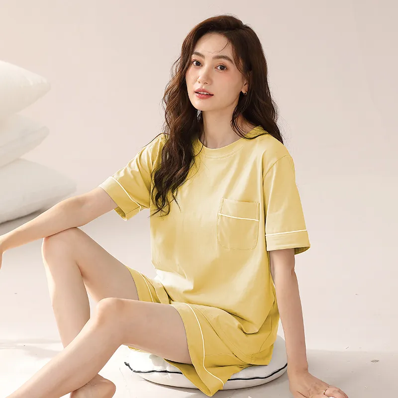 Cotton Gene Pajama Set Women's Light Apricot Yellow-1
