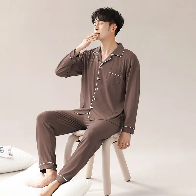Cotton Gene Pajama Set Men's Coffee-2