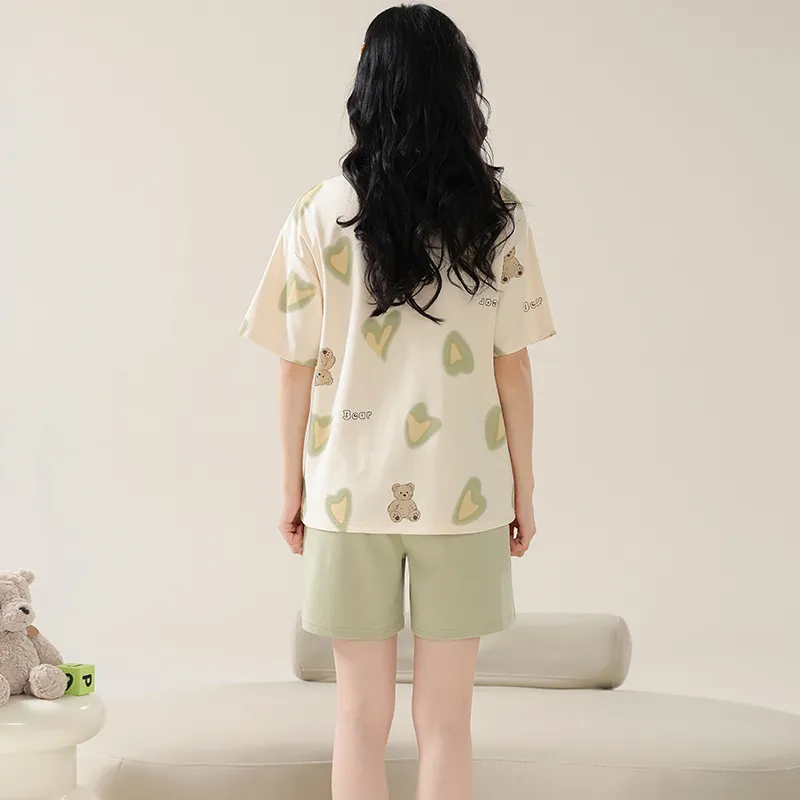 Cotton Gene Pajama Set Women's Beige Yellow-4