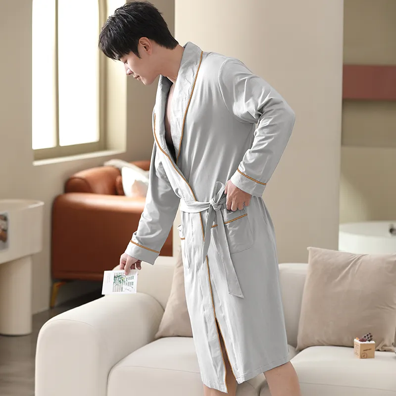 Cotton Gene Pajama Robe Men's Light Gray-2