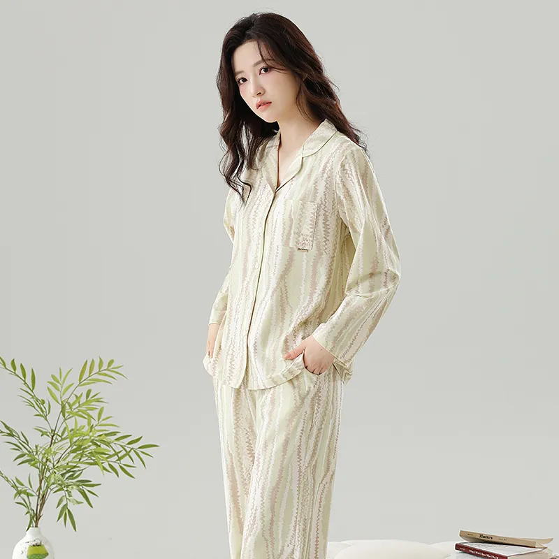 Cotton Gene Pajama Set Women's Light Green-4