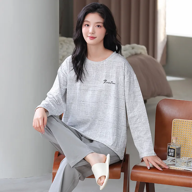 Cotton Gene Pajama Set Women's Light Gray-1