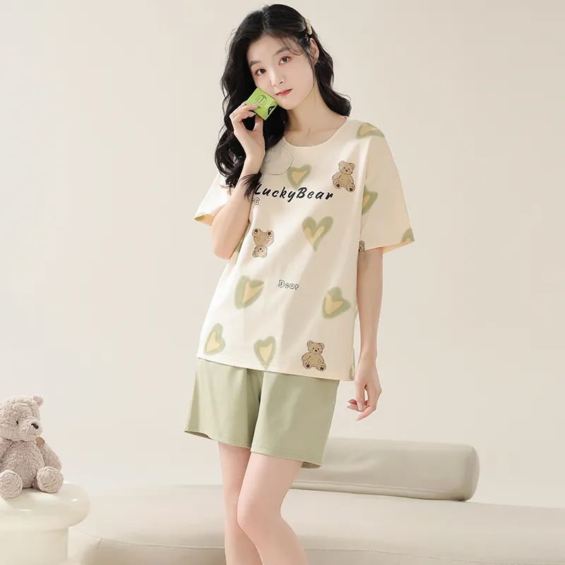Cotton Gene Pajama Set Women's Beige Yellow-3