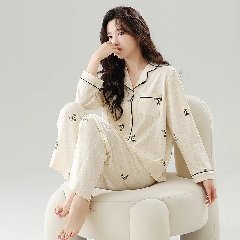Cotton Gene Pajama Set Women's Ecru-5