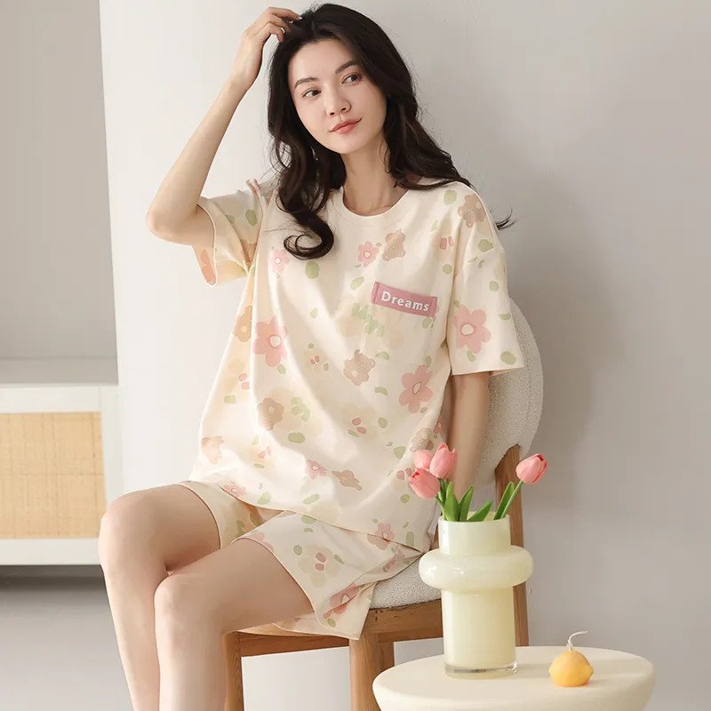 Cotton Gene Pajama Set Women's Apricot-3
