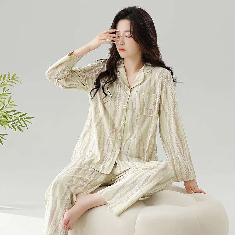 Cotton Gene Pajama Set Women's Light Green-2