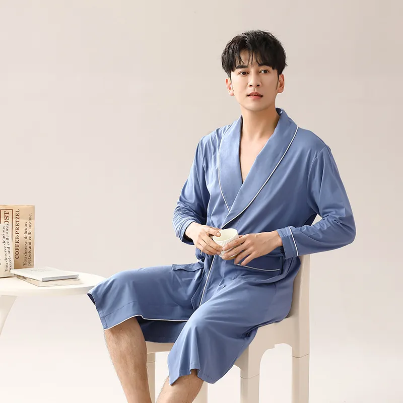 Cotton Gene Pajama Robe Men's Cerulean-2