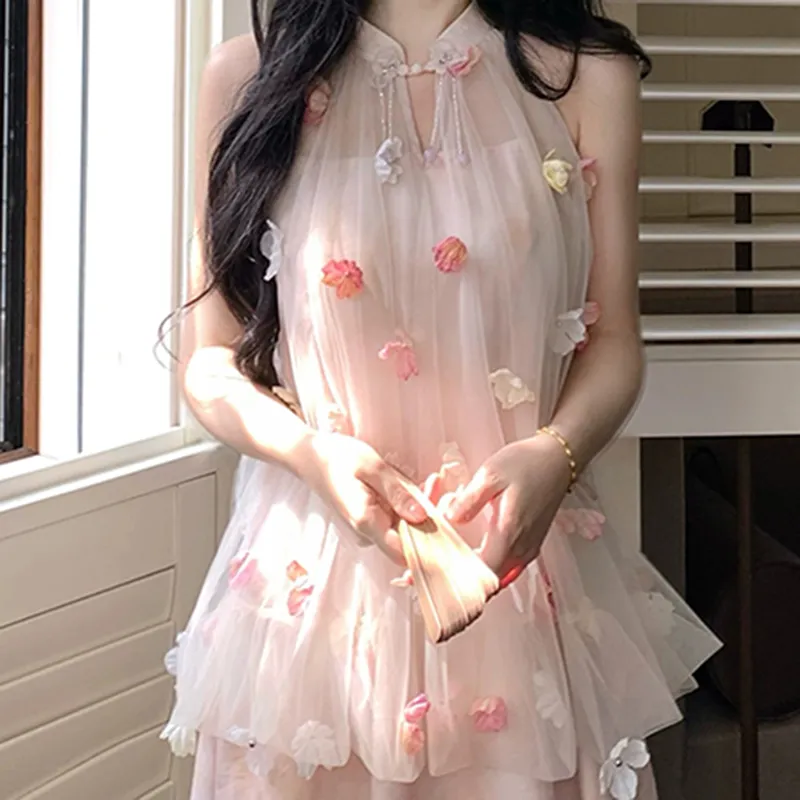 Fashion Sleeveless Dress Women's Romantic Pink-2