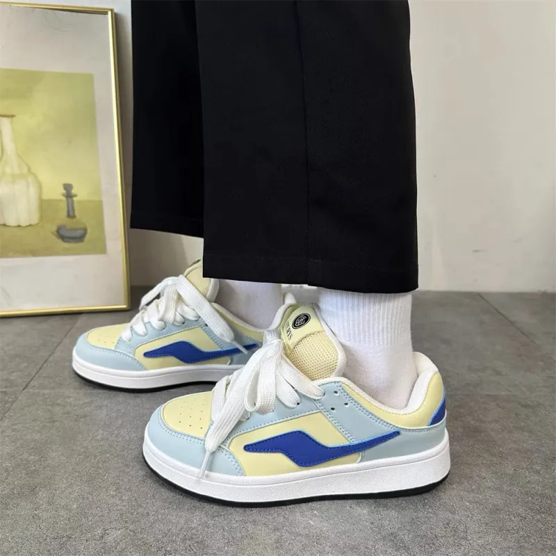 CHERRY&KALIKA Anti Slip And Wear Resistant Lightweight Height Increasing Low Top Skateboard Shoes Women's Blue Yellow-1
