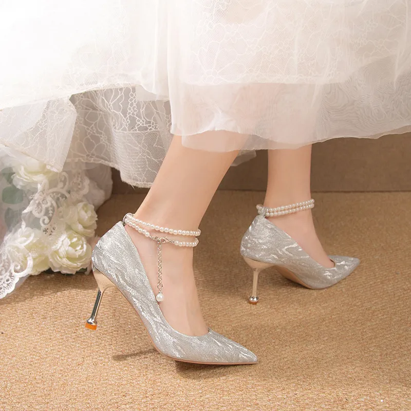 CHERRY&KALIKA Slim Heel High Heels Women's Silver-3