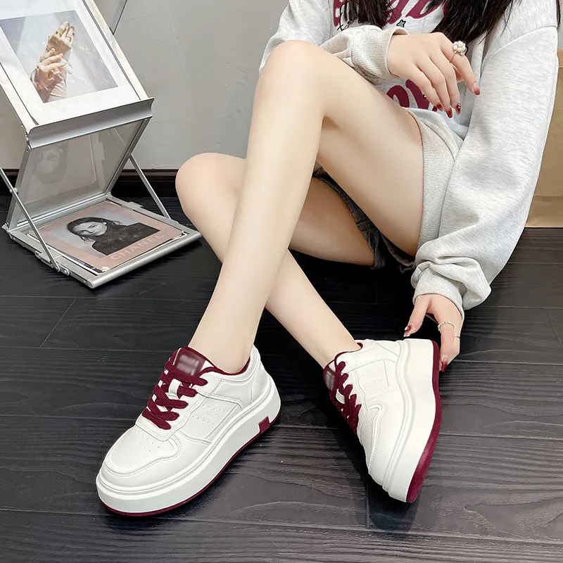 CHERRY&KALIKA Anti Slip And Wear Resistant Lightweight Height Increasing Low Top Skateboard Shoes Women's Angora Red-8