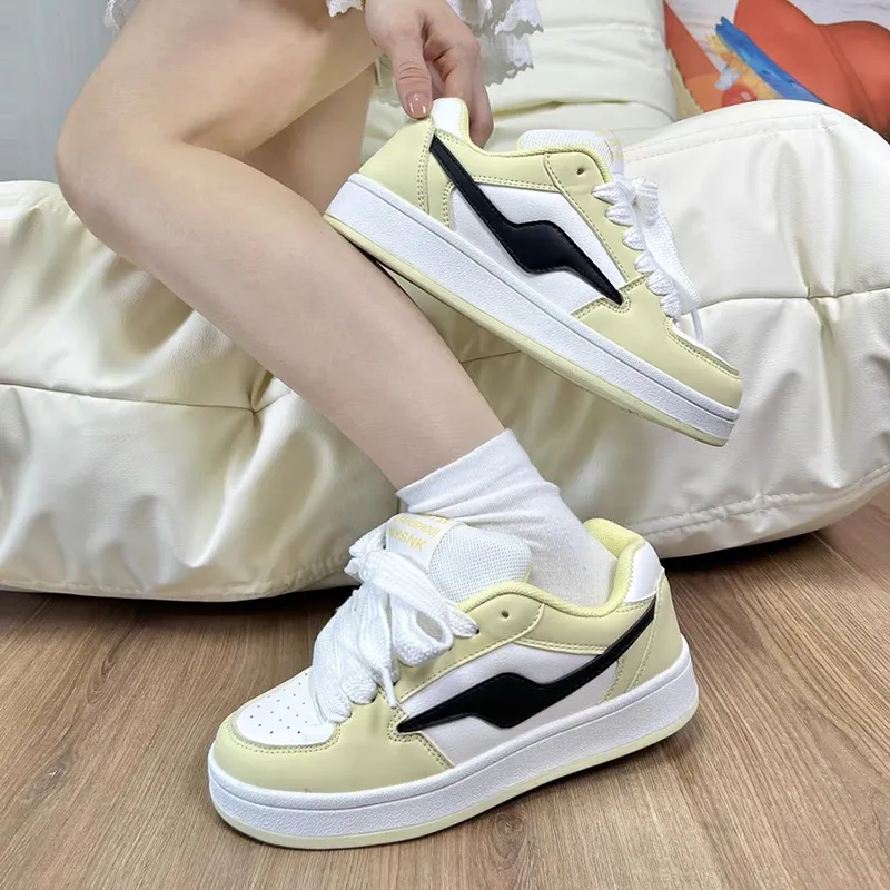 CHERRY&KALIKA Low Top Skateboard Shoes Unisex White Light Yellow-3