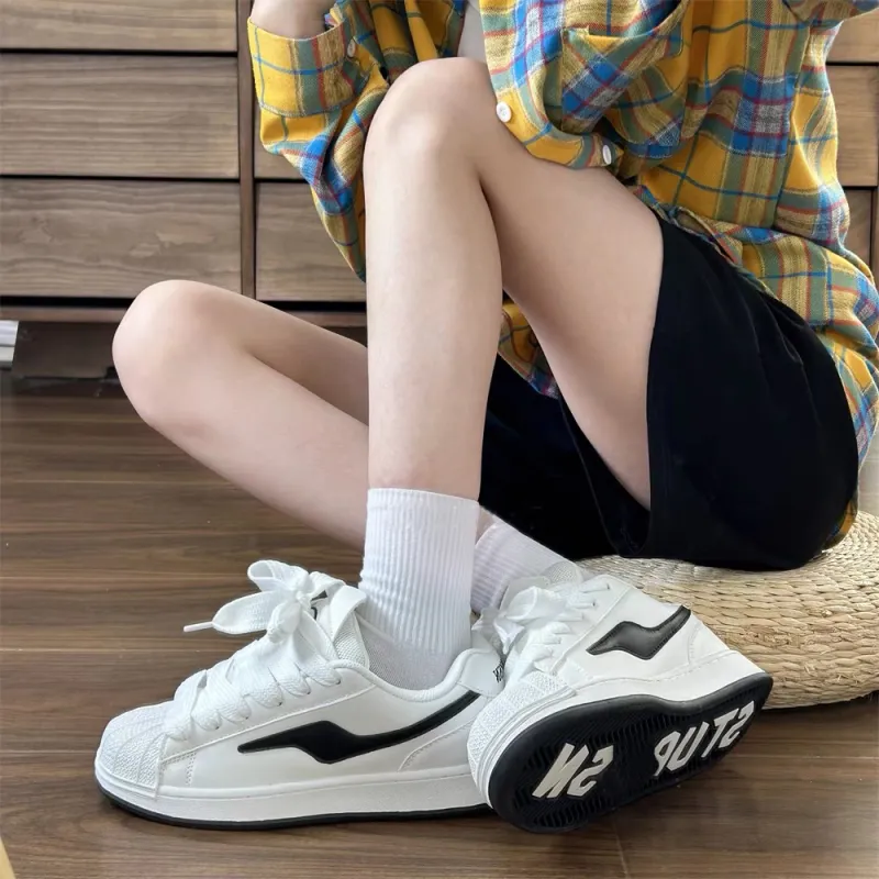 CHERRY&KALIKA Anti Slip And Wear Resistant Lightweight Height Increasing Low Top Skateboard Shoes Women's Black White-3