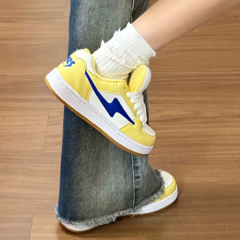 CHERRY&KALIKA Slip Resistant, Abrasion Resistant, Lightweight, Breathable Low Top Skateboard Shoes Women's Light Yellow-2