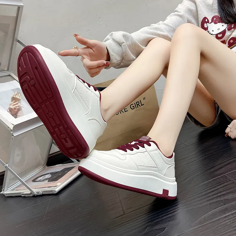 CHERRY&KALIKA Anti Slip And Wear Resistant Lightweight Height Increasing Low Top Skateboard Shoes Women's Angora Red-5