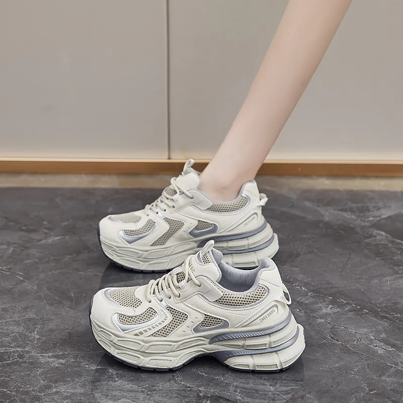 CHERRY&KALIKA Cushioning Impact-Resistant Wear-Resistant Breathable Slip-Resistant Low-Top Chunky Sneakers Women's-8