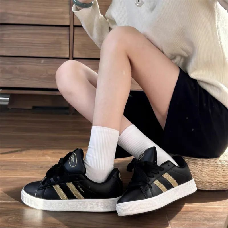CHERRY&KALIKA Anti Slip And Wear Resistant Lightweight Height Increasing Low Top Skateboard Shoes Unisex Black Gold-2
