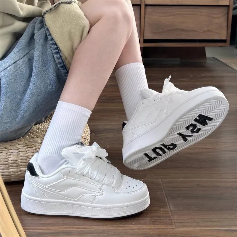 CHERRY&KALIKA Low Top Skateboard Shoes Women's White Black-5